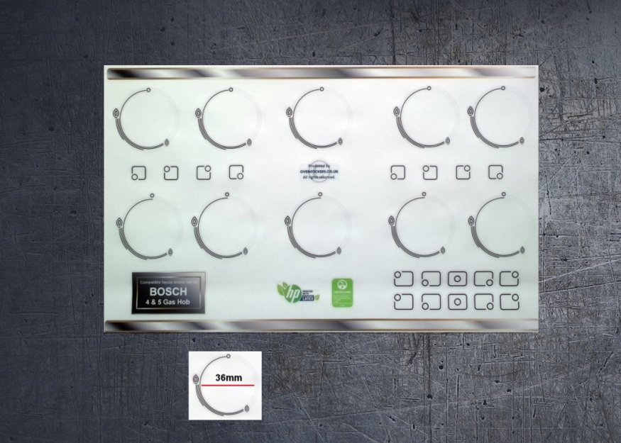 (image for) Bosch 4 and 5 gas burner hob compatible sticker set. - Click Image to Close