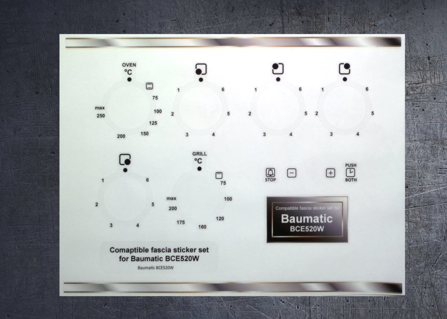 (image for) Baumatic BCE520W compatible fascia sticker set. - Click Image to Close