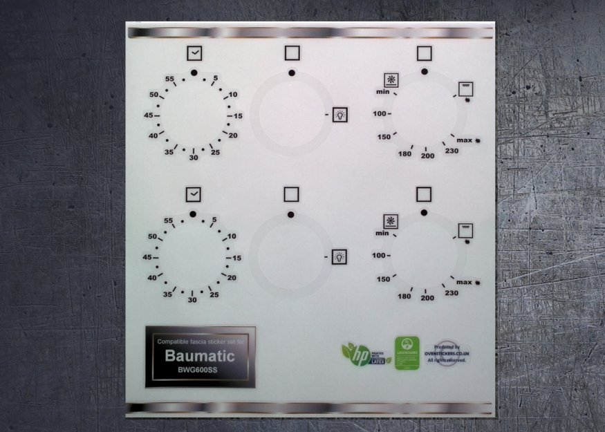 (image for) Baumatic BWG600SS Compatible fascia sticker set x2. - Click Image to Close