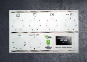 (image for) Beko D532 50cm compatible electric cooker fascia stickers, may suit many others, see image.
