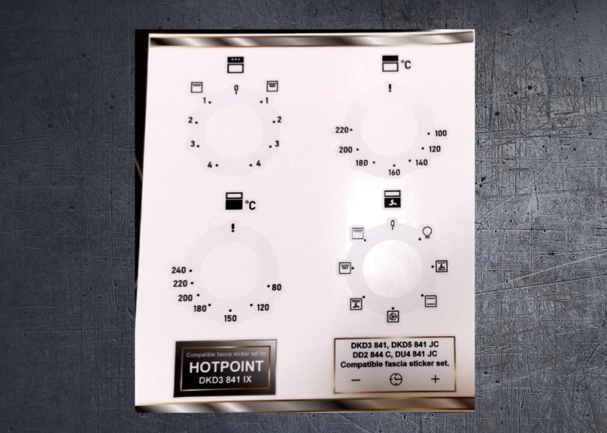 (image for) Hotpoint DKD3841IX, DKD5841JC, DD2844C Compatible fascia sticker set. - Click Image to Close