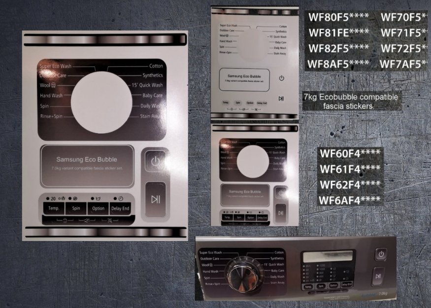 (image for) Samsung Ecobubble 7kg, WF80F5 compatible fascia sticker set. - Click Image to Close
