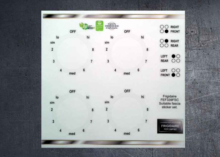 (image for) Frigidaire FEF339FSC compatible panel fascia sticker set. - Click Image to Close