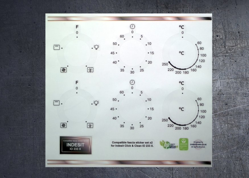 (image for) Indesit IO 233 X Compatible fascia sticker set x2. - Click Image to Close