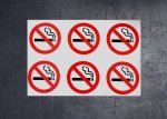 (image for) 6 x No smoking stickers for internal or external use 8.5cm diameter.