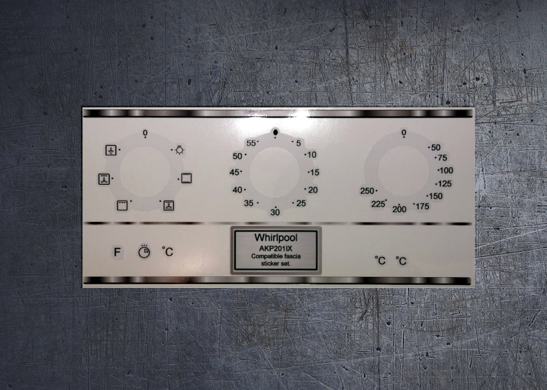 Whirlpool AKP 201 IX oven compatible panel fascia sticker set.