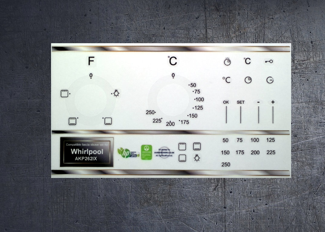 Whirpool AKP 262/IX compatible panel fascia sticker set. Whirpool AKP 262/IX compatible panel fascia sticker set.