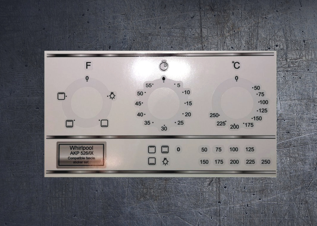 Whirlpool AKP526 compatible panel fascia sticker set. Whirlpool AKP526 compatible panel fascia sticker set.